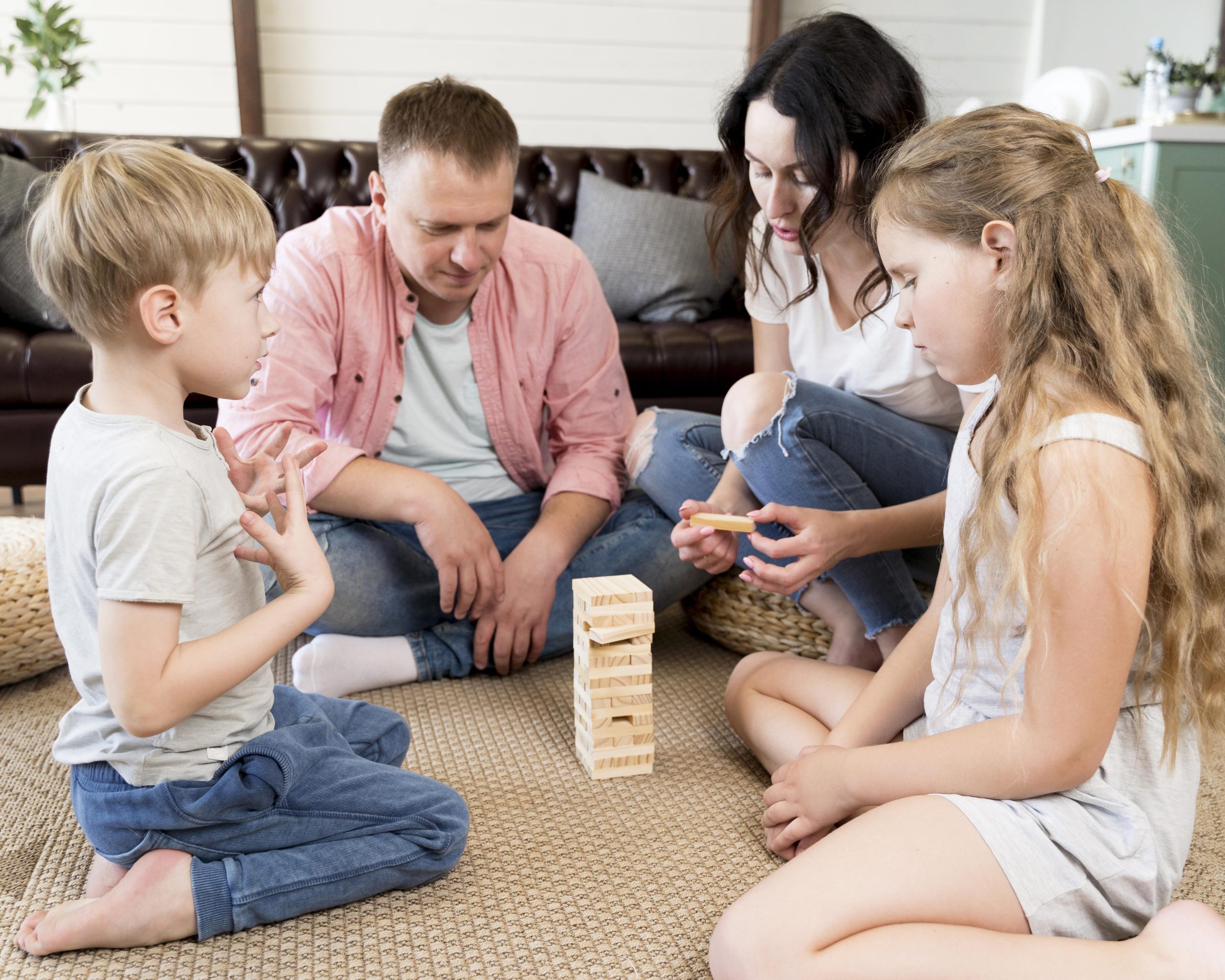 Picture of family playing one of our mobile party games